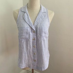 Anthropologie Blue & White Stripe Sleeveless Blouse
